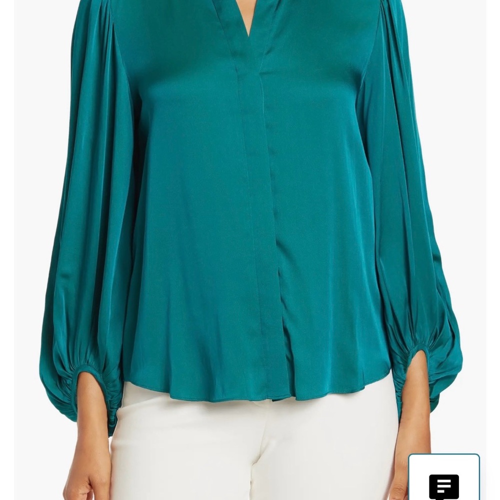 Trina Turk Devilline Blouson Sleeve Silk Blend Top Sz L NWT